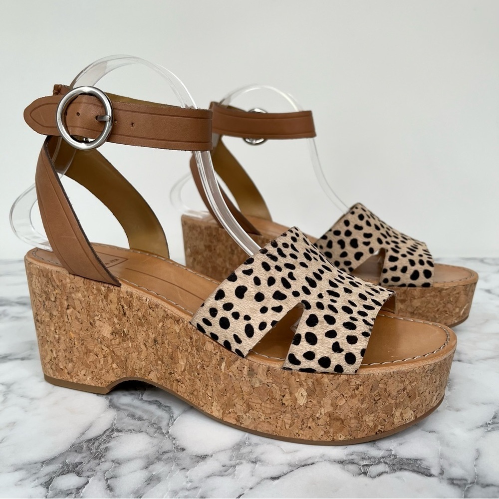 Dolce Vita Linda leather calf hair cork platform wedge sandals size 9